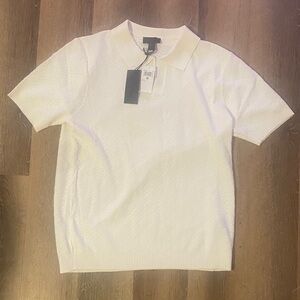White House Black Market Textured Cream Polo Shirt